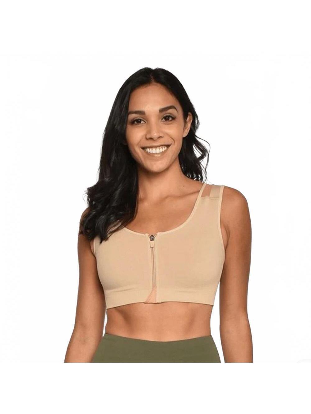 AlignMed AlignMe Zipper Posture Sports Bra Active Beige Women's Size Medium